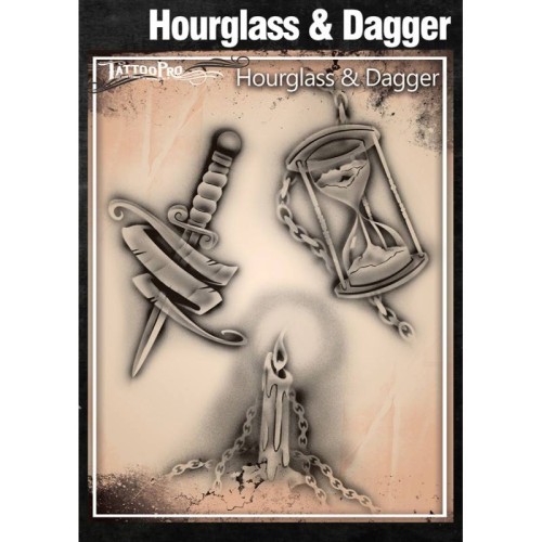 Airbrush Tattoo Pro Stencil Hourglass and Dagger (Hourglass and Dagger)